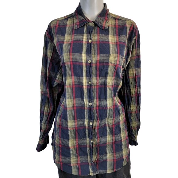 Vintage 90s Plaid Long Button Shirt Women XL Collar Top Work Casual 14 16 Spring - Picture 3 of 16